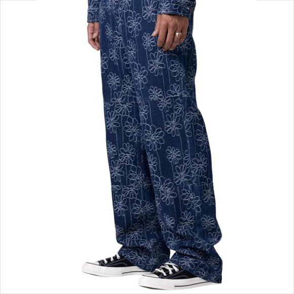 Honor the Gift Utility Jacquard pants denim jeans wide leg blue men new 30